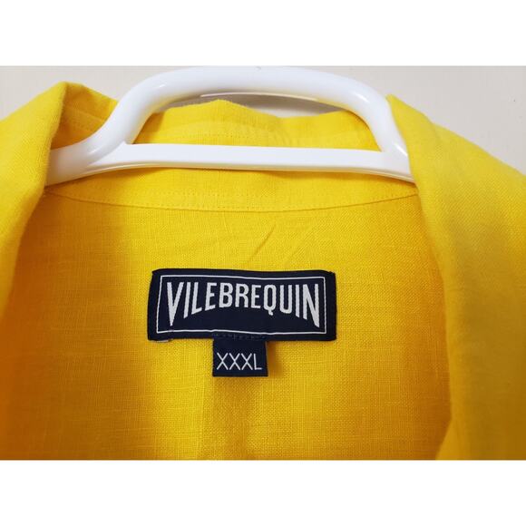 Vilebrequin Shirt Mens Size XXXL Linen Button Up Long Sleeve Bright Yellow Beach - Picture 3 of 9